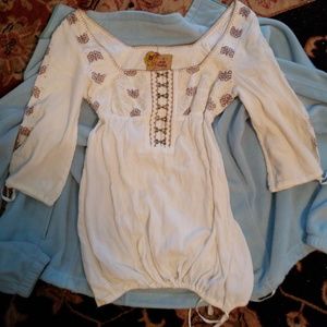 Free People Embroidered top with hook closures